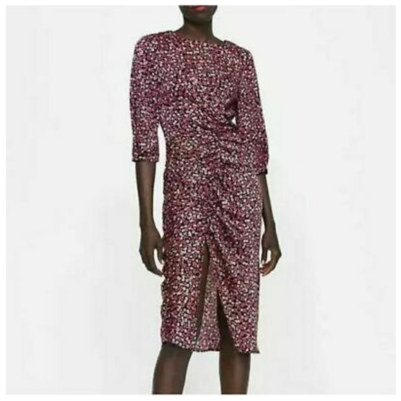 NEW- Zara Floral Ruched Midi Dress Sz.Small - Picture 1 of 8